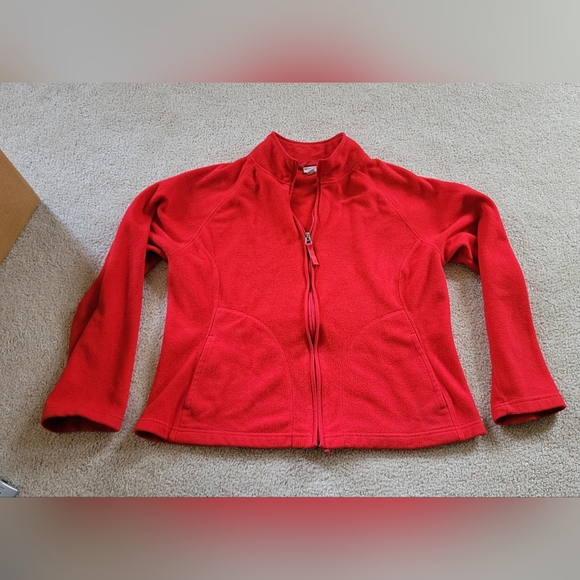Merona Womens Full Zip Front Fleece Jacket Classic Red Hand Pockets Size large - Picture 1 of 7